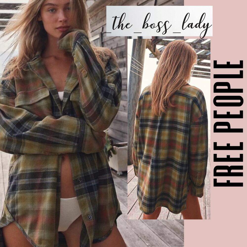 Free People Plaid Button Down Shirt - Green and Black
